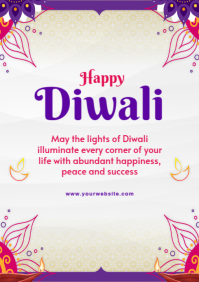White Pastel Diwali Greeting Card Template  A3