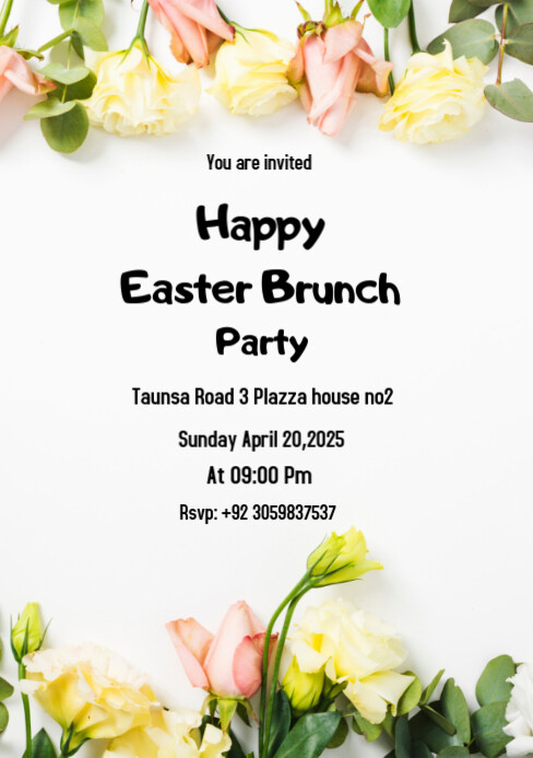 White Pastel Easter Brunch Party Invitation  Cards A5 template