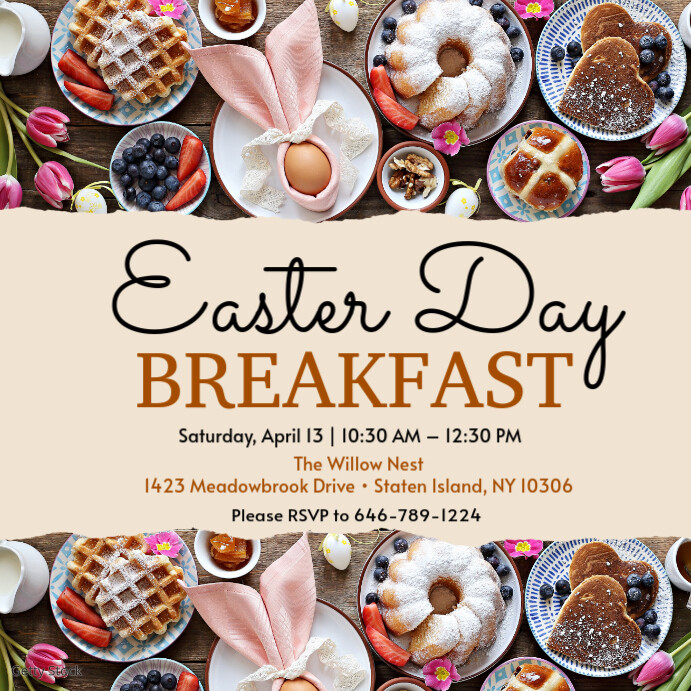White Pastel Easter Day Breakfast Instagram Post template