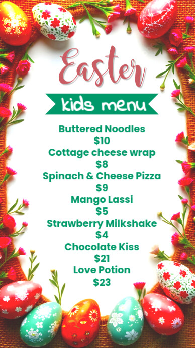 White Pastel Easter Kids Menu Instagram Story Template | PosterMyWall