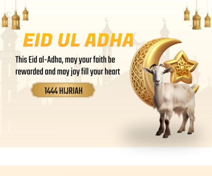 White Pastel Eid Mubarak Poster Eid Al Adha  Medium Rectangle Retângulo médio template