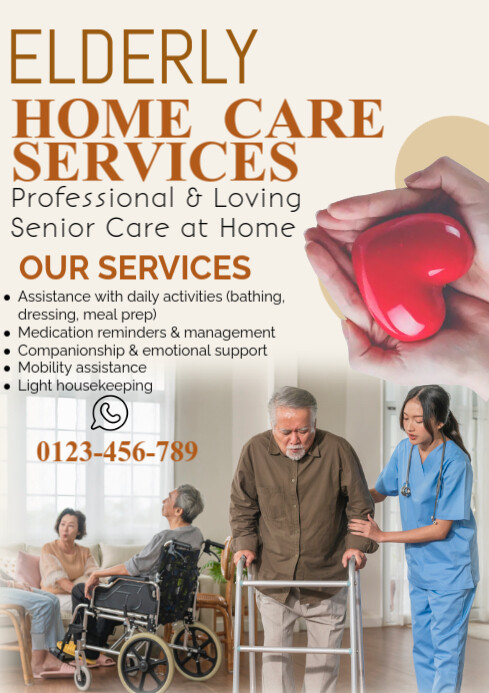 White Pastel Elderly Home care Services A1 template