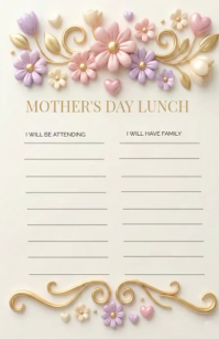 White Pastel Elegant Floral Mother's Day Lunch Attendance Sign-up Sheet Tabloid template
