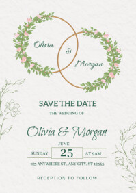 White Pastel Elegant Floral Wedding Save The Date Invitation Template – Olivia & Morgan A4
