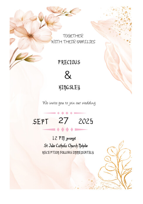 Copy of White Pastel Floral Wedding Invitation A5 | PosterMyWall