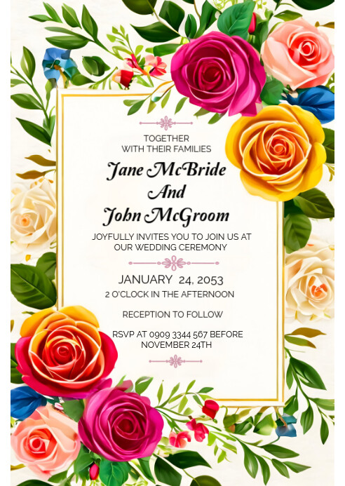 White Pastel Floral Wedding Invitation Card Template | PosterMyWall