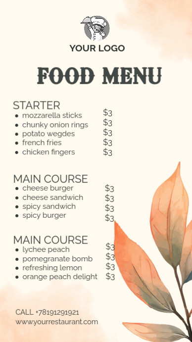 Copy of White Pastel Food Menu Instagram Story | PosterMyWall