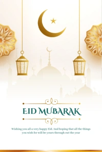 White Pastel Gold Islamic Design Eid Mubarak Card Banner 4' × 6' template