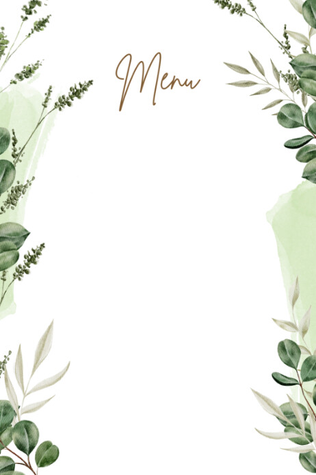 White Pastel Greenery Wedding Menu Poster template