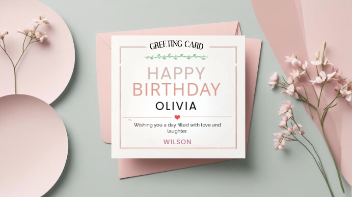 White Pastel Happy Birthday Greeting Card Tampilan Digital (16:9) template