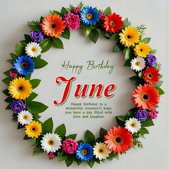 White Pastel Happy Birthday June  Instagram Post template