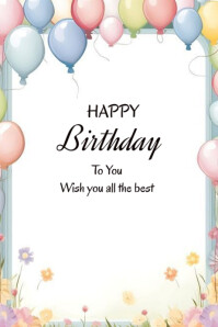 White Pastel Happy Birthday To You  Poster template