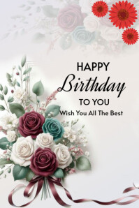 White Pastel Happy Birthday To You  Poster template