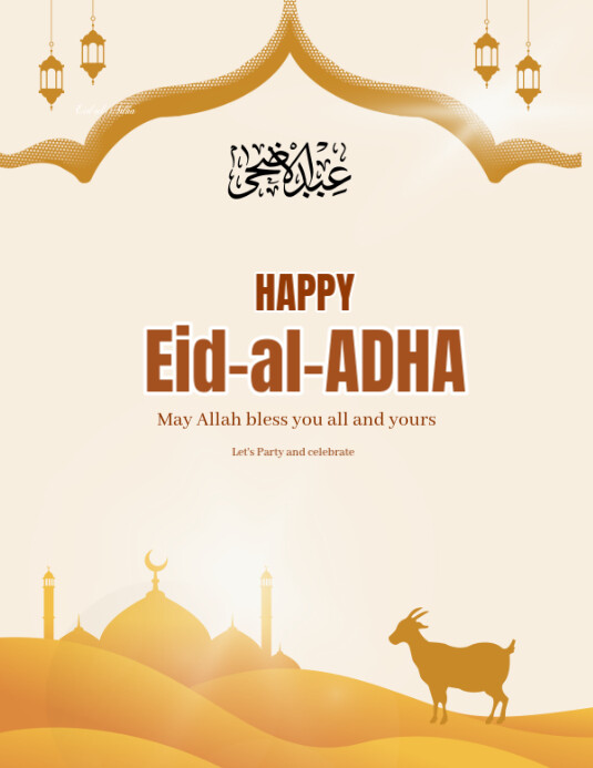 White Pastel Happy Eid Al-adha  Flyer (us Letter) template