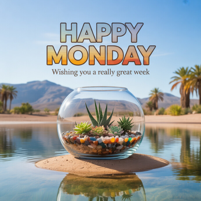 White Pastel Happy Monday Succulent Terrarium Greeting | Positive Start ...