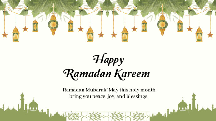 White Pastel Happy Ramadan Al Mubarak Best Wishes Presentation (16:9) template