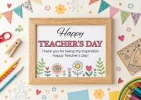 White Pastel Happy Teachers Day Celebration Wishes  Postcard template