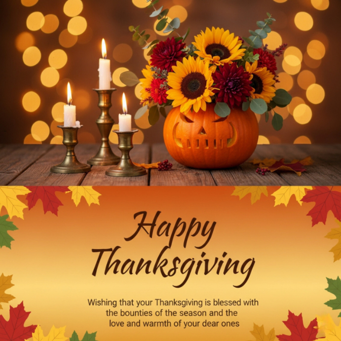 Szablon White Pastel Happy Thanksgiving Greeting Card | Autumn Leaves ...