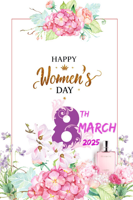 White Pastel Happy Women's Day Poster 海报 template