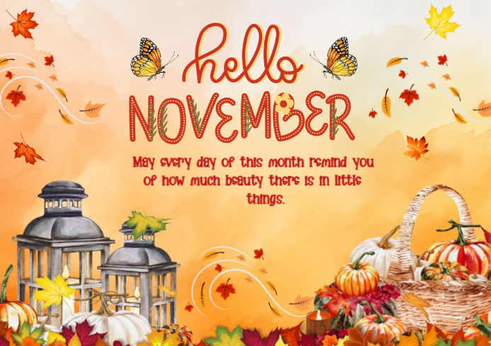 Orange November Greetings A4 Template | PosterMyWall
