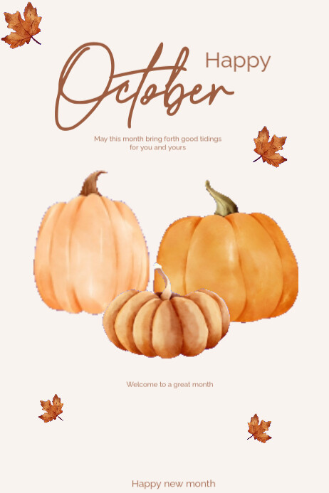 White Pastel Hello October(pumpkin) Poster template