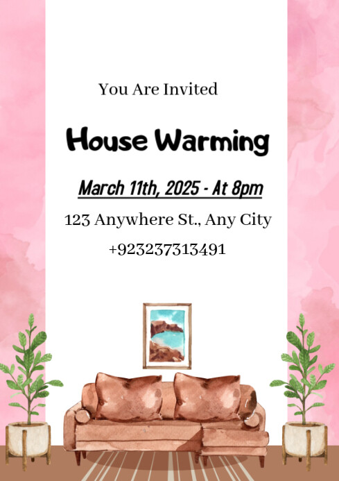 White Pastel Housewarming Invitation Cards A4 Template | PosterMyWall