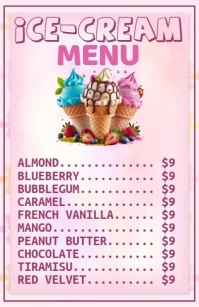 White Pastel Ice-cream Menu Half Page Wide Media Página Ancho template