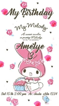 White Pastel Invitación My Melody Cumpleaños  Digital Display (9:16) template