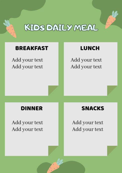 White Pastel Kids Daily Menu Meals A4 template