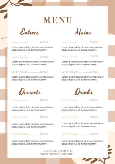 White Pastel List-based Menu A3 template