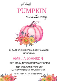 White Pastel Little Pumpkin Baby Shower Invitation Template A4