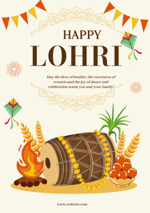 White Pastel Lohri  A4 template
