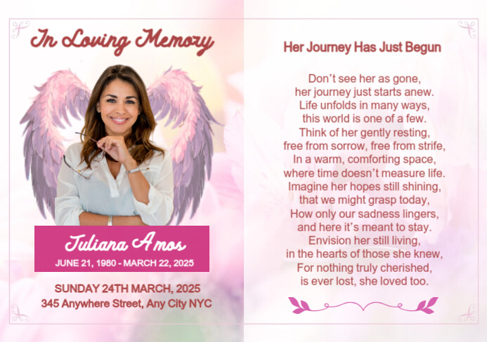 White Pastel Memorial Funeral Prayer A5 template