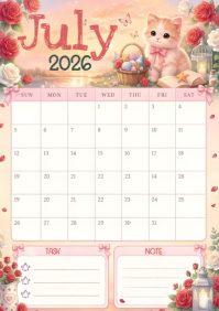 White Pastel Monthly Calendar A4 template