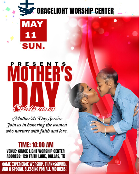White Pastel Mother's Day Church Flyer Instagram Portrait Template ...