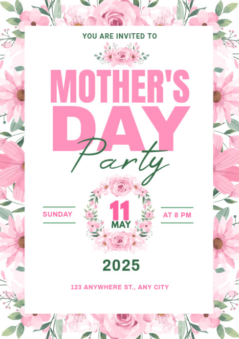 White Pastel Mother's Day Party  A4 template