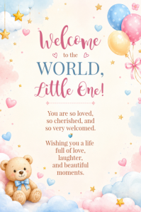 White Pastel New Baby Welcome Poster Плакат template