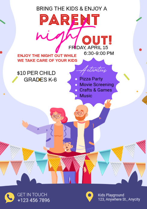 White Pastel Parents' Night Out A4 template