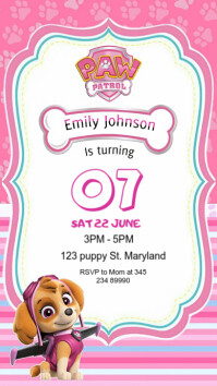 White Pastel Paw Patrol Pink Skye Birthday Invitation" Instagram Story template