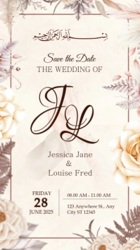 White Pastel Pink And Brown Watercolor Floral Wedding Invitation Instagram Story template