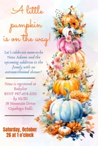 White Pastel Pumpkin Baby Shower Invitation Poster template