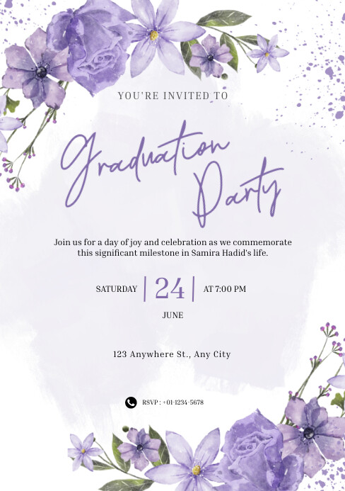 White Pastel Purple Floral Graduation Party I Template | PosterMyWall