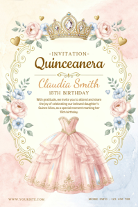 White Pastel Quinceanera Invitation  Poster Template Iphosta