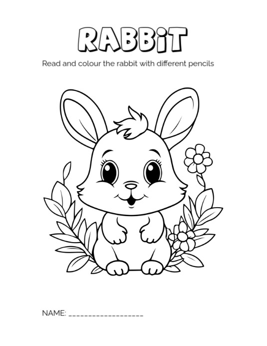 White Pastel Rabbit Colouring Kindergarten Worksheet Flyer (us Letter ...
