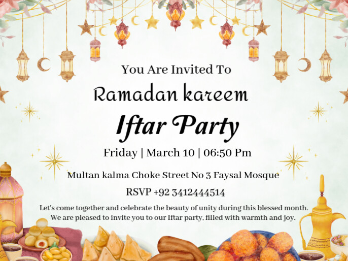 White Pastel Ramadan Kareem Iftar Party Invitation Cards  Presentation Apresentação template