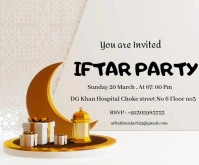 White Pastel Ramadan Mubarak Iftar Party Invitation Cards Medium Rectangle template