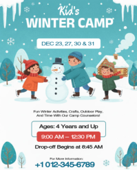 White Pastel Snowy Kid's Winter Camp Flyer Template - Instagram Portrait