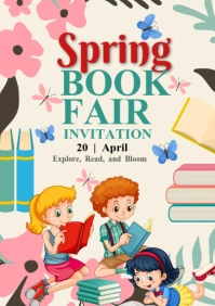 White Pastel Spring Book Fair Invitation A2 template
