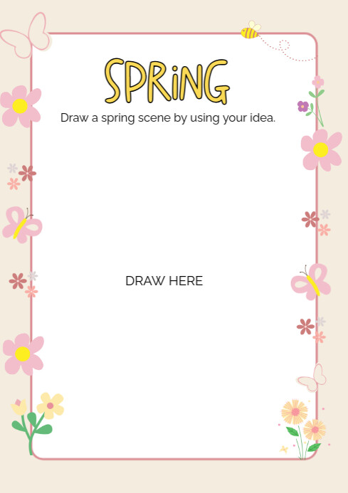White Pastel Spring Border Frame Background Posters  A4 template