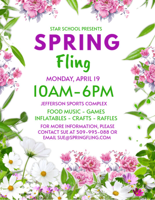 White Pastel Spring Fling Poster Flyer (us Letter) template